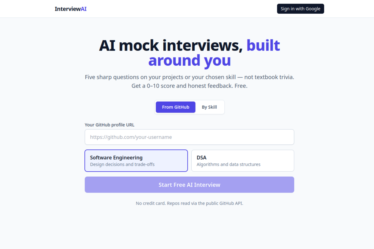 InterviewAI landing page